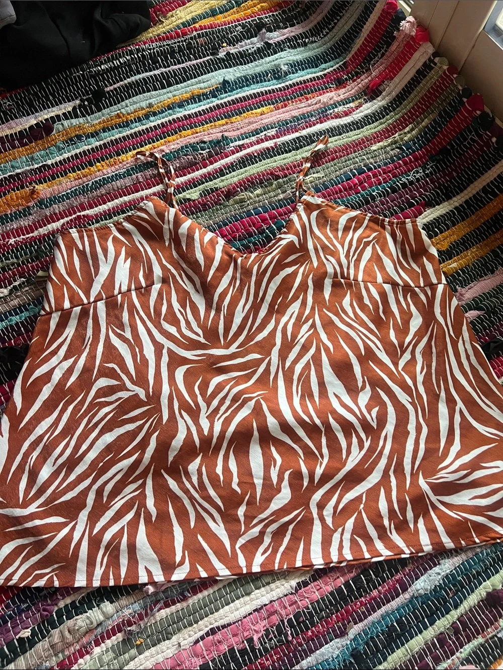 Time and Tru Rust and White Zebra-Print Cami